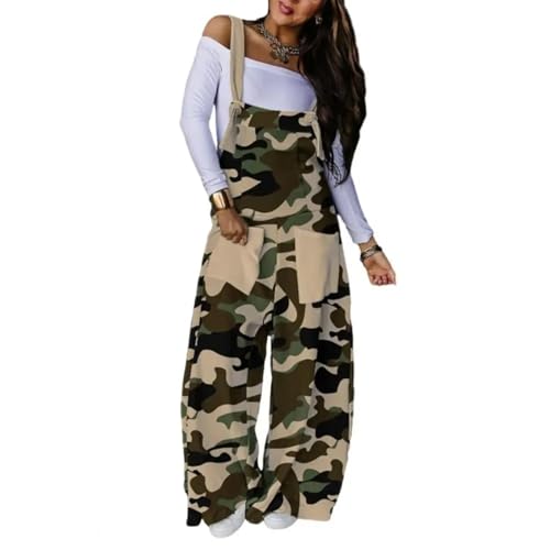 WOYUANSHA Jumpsuits Body Bodysuit Frauen Jumps Uit Weite Bein Lose Ärmel Los Camouflage Print Insgesamt Schnürband Taschen Lässig In Voller Länge Lady Jumps Uit Outfit XL Camouflage von WOYUANSHA