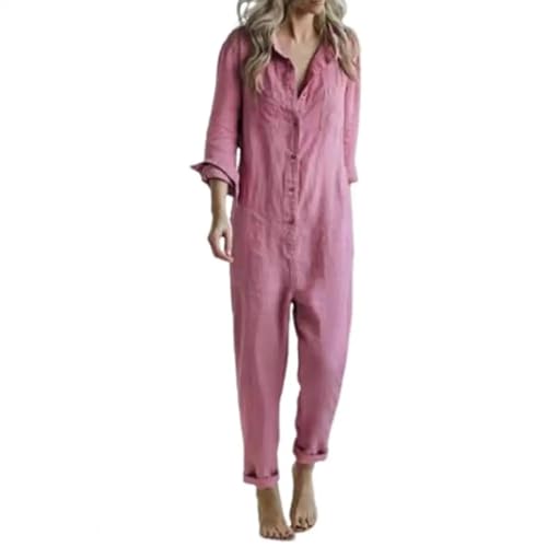 WOYUANSHA Jumpsuits Body Bodysuit Frauen Jumpsuit Turn-Down Kragen Halb Lange Ärmel Loose Wear Overalls Jumpsuit S Pink von WOYUANSHA