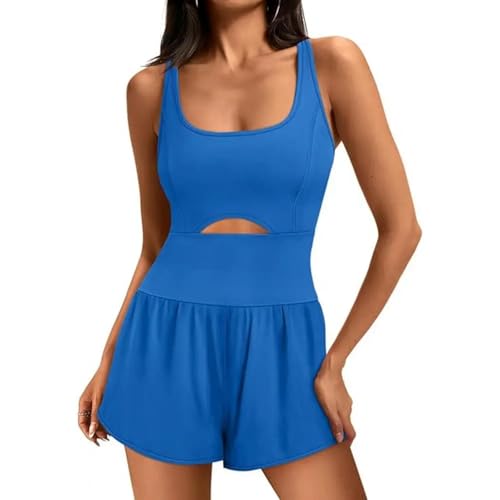 WOYUANSHA Jumpsuits Body Bodysuit Frauen Sport Stram Pler Ärmel Los Hohl Gefaltete Shorts Slim Fit Cross Back Yoga Jogging Stram Pler XL Royal Blue von WOYUANSHA