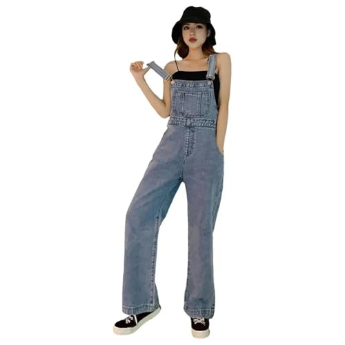 WOYUANSHA Jumpsuits Body Bodysuit Frauen Straps Overall Adjsutable Strap High Waist Overall Lose Big Pocket Wide Leg Denim Kragenlose Overalls S Hellblau von WOYUANSHA