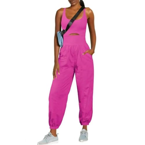 WOYUANSHA Jumpsuits Body Bodysuit Hohl Aus Kreuz Rücken Frauen Rücken Frei Einfarbig Ärmelloser Overall Insgesamt Lätzchen Streetwear Für Yoga XXL Rosered von WOYUANSHA