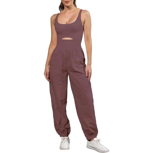 WOYUANSHA Jumpsuits Body Bodysuit Hohler Kreuz Rücken Rücken Frauen Einfarbig Ärmelloser Overall Insgesamt Lätzchen Streetwear Für Yoga M Kaffee von WOYUANSHA