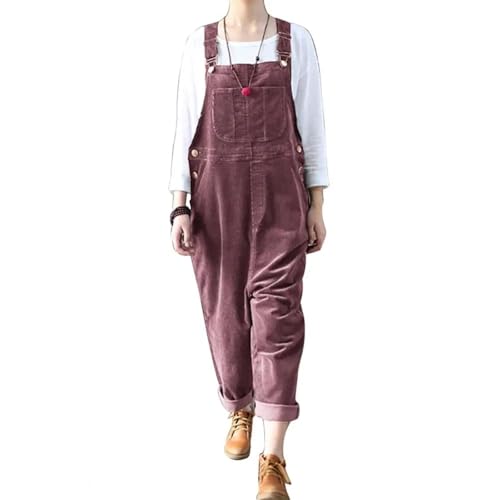 WOYUANSHA Jumpsuits Body Bodysuit Jumps Uit Gerade Schulter Gurt Lady Buttons Ärmel Los Jumps Uit 3XL Rot von WOYUANSHA