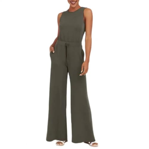 WOYUANSHA Jumpsuits Body Bodysuit Jumps Uit Mit Hoher Taille Jumps Uit Einfarbig Mit Breiten Bein Overalls Weich Atmungsaktiv Sport Täglich Jumps Uit XL ArmyGreen von WOYUANSHA