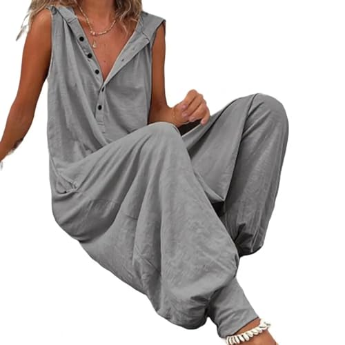 WOYUANSHA Jumpsuits Body Bodysuit Lässige Damen-Mode-Overalls Aus Baumwolle Böhmischer Streifen Freizeit-Overall M Grau von WOYUANSHA