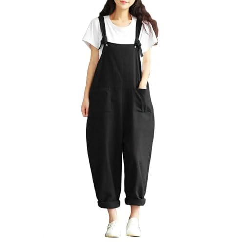 WOYUANSHA Jumpsuits Body Bodysuit Overall Für Frauen Mode Overalls Weite Bein Hose Lose Fit Tasche Einfarbig Träger Design Lose Jumps Uits 3XL Schwarz von WOYUANSHA