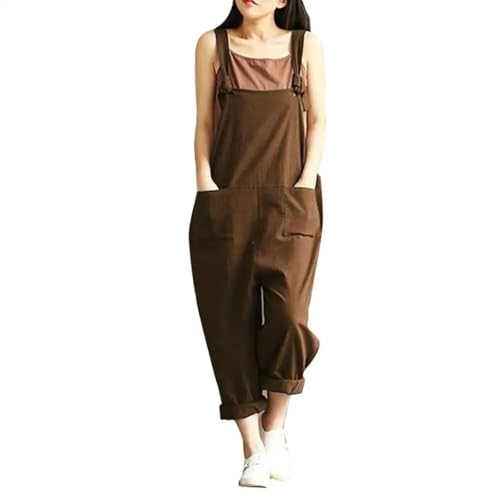 WOYUANSHA Jumpsuits Body Bodysuit Overall Für Frauen Mode Overalls Weite Bein Hose Lose Fit Tasche Einfarbig Träger Design Lose Overalls XL Kaffee von WOYUANSHA