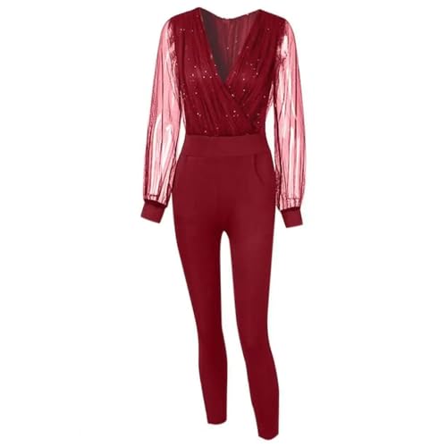 WOYUANSHA Jumpsuits Body Bodysuit Sexy Temperament Overalls Schlanker Büro Overall Einfarbig Für Bankett S Rot von WOYUANSHA