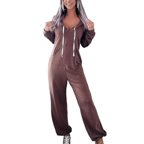 WOYUANSHA Jumpsuits Body Bodysuit Winter Freizeit Sport Bekleidung Elastisch Elegante Hoodies Jumps Uit Mode Frauen Langarm Outfit Warm Overall XL Kaffee von WOYUANSHA