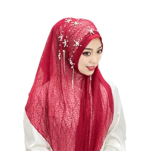 WOYUANSHA Mütze Beanie Hut Damen Kopftuch Wind Dicht Block Staub Sonnencreme Lady Beanie Dekorative Traditionelle Frauen Hut Frauen Kopf Warp Kopf Bedeckung Rot von WOYUANSHA