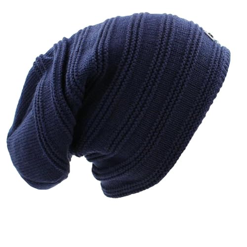 WOYUANSHA Mütze Beanie Hut Gestreifte Design Mütze Herren Warme Baggy Gestrickte Strick-Bonnet-Mütze Für Frauen Männer Hut Cap Navyblue von WOYUANSHA