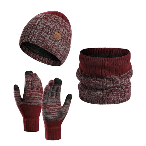 WOYUANSHA Mütze Beanie Hut Gestrickte Schal-Hut-Handschuhe Set Dicke Warme Mützen-Hüte Für Frauen Outdoor-Reiten Ski-Bonnet-Kappen-Rohr-Schal-Handschuhe Eine Größe Khaki von WOYUANSHA