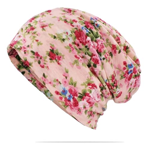 WOYUANSHA Mütze Beanie Hut Hüte Frauen Männer Floral Unisex Teenager Erwachsene Dünne Schal Beanies Vintage Cap 56-62Cm (Elastisch) Rosa von WOYUANSHA