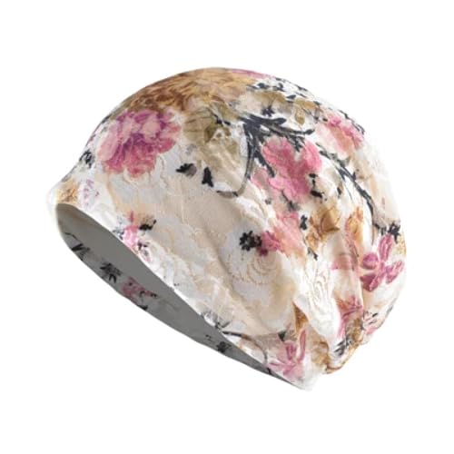 WOYUANSHA Mütze Beanie Hut Lässige Frauen Spitze Blume Mesh Beanie Mütze Damen Strick Mütze Damen Skull Ies Damen Beanies Beige von WOYUANSHA