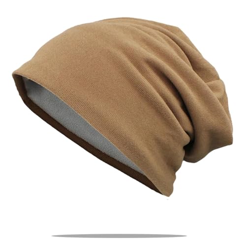 WOYUANSHA Mütze Beanie Hut Männer Frauen Hut Unisex Kappen Baggy Beanies Lässig Erwachsene Dick Warm Bonnet For56-59Cm Khaki von WOYUANSHA