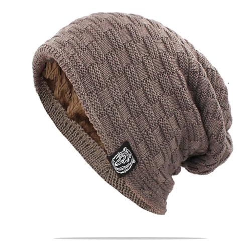 WOYUANSHA Mütze Beanie Hut Männer Winter Warme Mütze Für Frauen Unisex Erwachsene Outdoor Gestrickte Bohnen Skull Ies Freizeit Kappe Baumwoll Hüte 56-62Cm (Elastisch) Khaki von WOYUANSHA