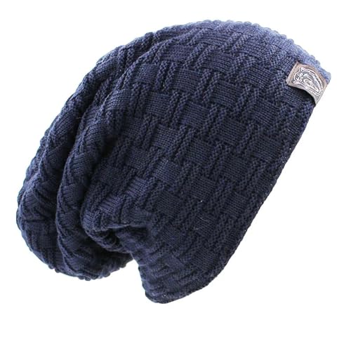 WOYUANSHA Mütze Beanie Hut Solide Skull Ies Bonnet Hüte Für Frauen Männer Mütze Herren Warme Baggy Strickhut-Kappen Navyblue von WOYUANSHA