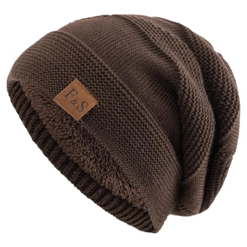 WOYUANSHA Mütze Beanie Hut Unisex Slouchy Hüte Männer Frauen Warme Mütze Casual Strick Mütze 56Cm-60Cm Kaffee von WOYUANSHA