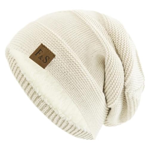 WOYUANSHA Mütze Beanie Hut Unisex Slouchy Hüte Männer Frauen Warme Mütze Casual Strick Mütze 56Cm-60Cm Weiß von WOYUANSHA