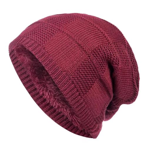 WOYUANSHA Mütze Beanie Hut Unisex Winter Hüte Für Männer Frauen Warme Ski Beanie Mütze Männer Frauen Gefüttert Baumwolle Strick Mütze 56Cm-60Cm Rot von WOYUANSHA