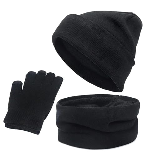 WOYUANSHA Mütze Beanie Hut Warme Unisex-Schal-Hut-Handschuh-Sets Dicker Infinity-Schal Smart-Touch-Screen-SMS-Handschuhe Set Beanies G von WOYUANSHA