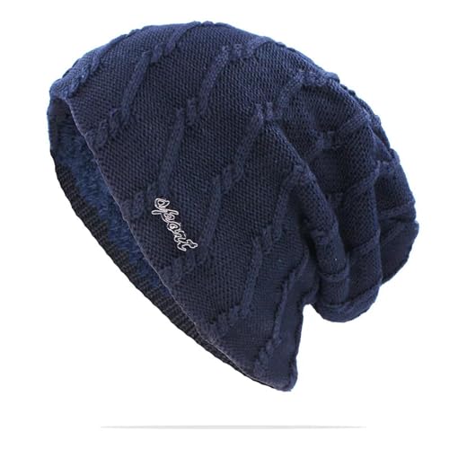 WOYUANSHA Mütze Beanie Hut Warmer Hut Für Frauen Männer Erwachsene Unisex Outdoor Gestrickte Bohnen Lässig Dicke Baumwoll Hüte 56-62Cm (Elastisch) Navyblue von WOYUANSHA