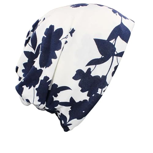 WOYUANSHA Mütze Beanie Hut Weiblicher Blumen-Design-Hut Für Damen Damen Mit Doppeltem Verwendung Zweck Dünne Schädel-Mützen-Mädchen-Schal Für Erwachsene Größe Navyblue von WOYUANSHA