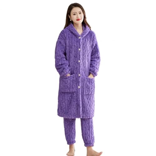 WOYUANSHA Pyjama Nachthemd Schlafanzug 2 Teile/Satz Frauen Bademantel Hosen Set Halten Warm Kapuzen Gewand Mit Taschen Lose Homewear Hose Schlafanzug Pyjama XL Lila von WOYUANSHA