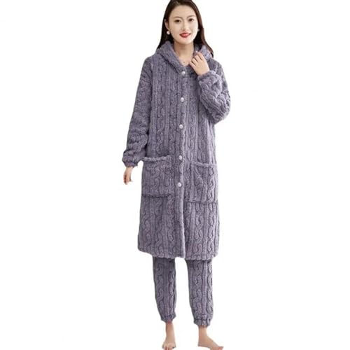 WOYUANSHA Pyjama Nachthemd Schlafanzug 2 Teile/Satz Frauen Bademantel Hosen Set Halten Warm Kapuzen Gewand Mit Taschen Lose Homewear Hose Schlafanzug Pyjama XXL Grau von WOYUANSHA