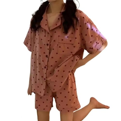 WOYUANSHA Pyjama Nachthemd Schlafanzug 2 Teile/Satz Frauen Pyjamas Set Gestreift Schlafende Kurze Ärmel Lady Nacht Kleidung Frauen Kleidung XXL Pink von WOYUANSHA