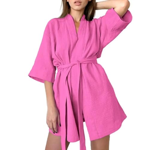 WOYUANSHA Pyjama Nachthemd Schlafanzug Champagner Hochzeit Robe Nachthemd Frauen Nachthemd Sexy Nachthemd Lady Kimono Bademantel Kleid M Pink von WOYUANSHA