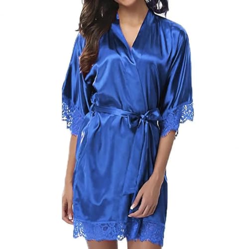 WOYUANSHA Pyjama Nachthemd Schlafanzug Damen Iace Pyjama Robe Nachthemden Halb Ärmel Ige Nachthemd Bademantel Weich Bequem 3XL Blau von WOYUANSHA