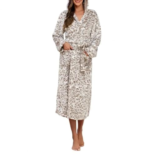 WOYUANSHA Pyjama Nachthemd Schlafanzug Damen Nachthemd Dicker Flanell Warm Schnürung Kapuzen Kragen Lady Homewear Hotel Bademantel XL Braun von WOYUANSHA