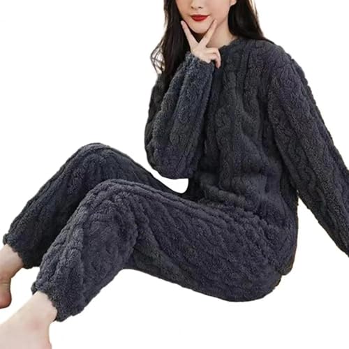 WOYUANSHA Pyjama Nachthemd Schlafanzug Damen Warme Sets Weich Samt-Set Pullover Und Hosen Lässig Pyjama-Sets Damen 3XL Dunkelgrau von WOYUANSHA