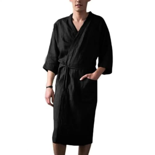 WOYUANSHA Pyjama Nachthemd Schlafanzug Männer Nachthemd Männer Bade Robe Weiche Schnürsenkel Schlafkleidung DREI Viertel Ärmel Lose Männer Bademantel Nachthemd 3XL Schwarz von WOYUANSHA