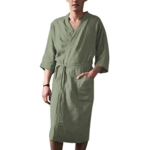 WOYUANSHA Pyjama Nachthemd Schlafanzug Männer Nachthemd Männer Bade Robe Weiche Schnürsenkel Schlafkleidung DREI Viertel Ärmel Lose Männer Bademantel Nachthemd XXL Grün von WOYUANSHA