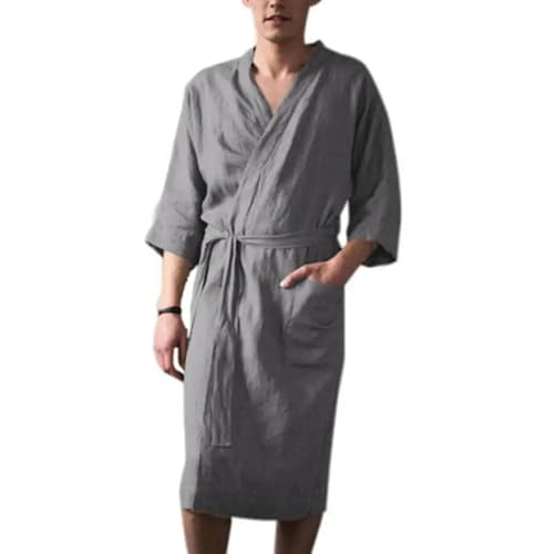 WOYUANSHA Pyjama Nachthemd Schlafanzug Nachthemd Mit V-Ausschnitt Damen Bademantel Mit DREI Vierteln Ärmeln Weich Für Komfort M Grau von WOYUANSHA