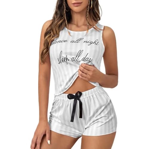 WOYUANSHA Pyjama Nachthemd Schlafanzug Pyjamas Für Frauen Solide Nachtwäsche Baumwolle Pyjamas Set Tank Top Shorts Niedliche Unterwäsche Set Weiche Ärmel Los Nachtwäsche L Hellgrau von WOYUANSHA