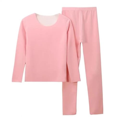 WOYUANSHA Pyjama Nachthemd Schlafanzug Thermische Unterwäsche Set Rundhals Langarm Warm Slim Fit Hohe Elastische Pyjamas Set Homewear Schlafanzug Kleidung XXL Pink von WOYUANSHA