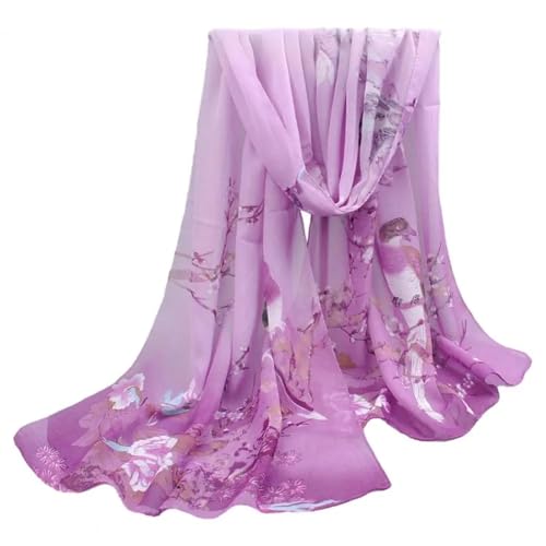 WOYUANSHA Schal Chic Frauen Schal Blumen Druck Seidig Breit Sonnenschirm Chiffon Reisen Damen Schal Kleidung Zubehör Lila von WOYUANSHA