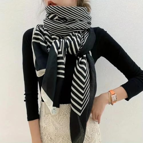 WOYUANSHA Schal Klassischer Schwarz Weiß Gestreifter Schal Elegant Dünn Atmungsaktiv Seiden Schal Sonnencreme Weiches Strand Tuch 90X180Cm 2 WOYUANSHA Schal Klassischer Schwarz Weiß Gestreifter Schal Elegant Dünn Atmungsaktiv Seiden Schal Sonnencreme Weiches Strand Tuch 90X180Cm 2 von WOYUANSHA
