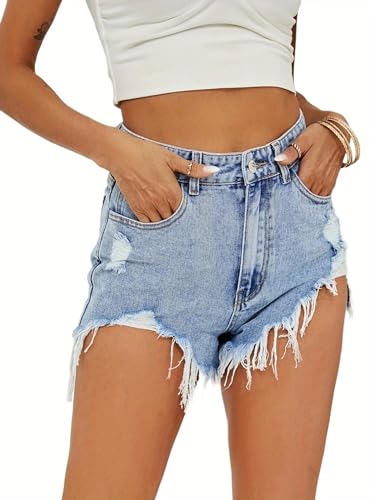 WOYUANSHA Shorts Kurze Hose Sommer-Jeans Mit Mittlerer Taille Zerrissen Denim-Shorts Für Damen S Blau von WOYUANSHA