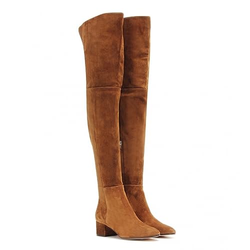 Overknee-Oberschenkelhohe Damen-Stiefel aus Wildleder mit runder Zehenpartie, langer, dehnbarer, weicher Blockabsatz, niedriger Absatz, Herbstmode-Stiefel mit seitlichem Reißverschluss,Braun,44 Overknee-Oberschenkelhohe Damen-Stiefel aus Wildleder mit runder Zehenpartie, langer, dehnbarer, weicher Blockabsatz, niedriger Absatz, Herbstmode-Stiefel mit seitlichem Reißverschluss,Braun,44 von WOkismD