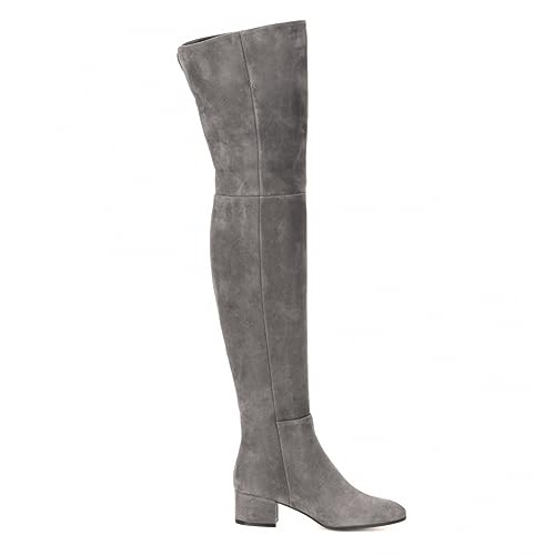 Overknee-Oberschenkelhohe Damen-Stiefel aus Wildleder mit runder Zehenpartie, langer, dehnbarer, weicher Blockabsatz, niedriger Absatz, Herbstmode-Stiefel mit seitlichem Reißverschluss,Grau,38 Overknee-Oberschenkelhohe Damen-Stiefel aus Wildleder mit runder Zehenpartie, langer, dehnbarer, weicher Blockabsatz, niedriger Absatz, Herbstmode-Stiefel mit seitlichem Reißverschluss,Grau,38 von WOkismD