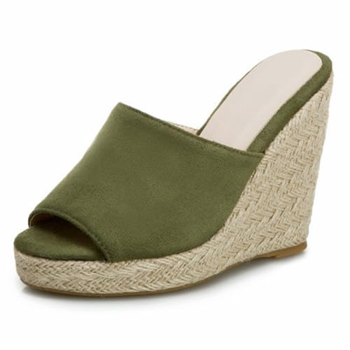 WOkismD Damen Keilsandalen mit Plateau-Espadrille-Absatz, Strandsandalen, offene Zehenpartie, Slipper, lässige Sommer-Slipper, Abendschuhe,Grün,39 von WOkismD