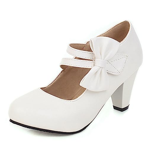WOkismD Damen-Mary-Jane-Schuhe im Vintage-Stil, süße Schleife, klobige mittelhohe Blockabsatz-Pumps, doppelter Knöchelriemen, runde Zehenpartie, Party, Verabredung, Alltagskleid,Weiß,37 WOkismD Damen-Mary-Jane-Schuhe im Vintage-Stil, süße Schleife, klobige mittelhohe Blockabsatz-Pumps, doppelter Knöchelriemen, runde Zehenpartie, Party, Verabredung, Alltagskleid,Weiß,37 von WOkismD
