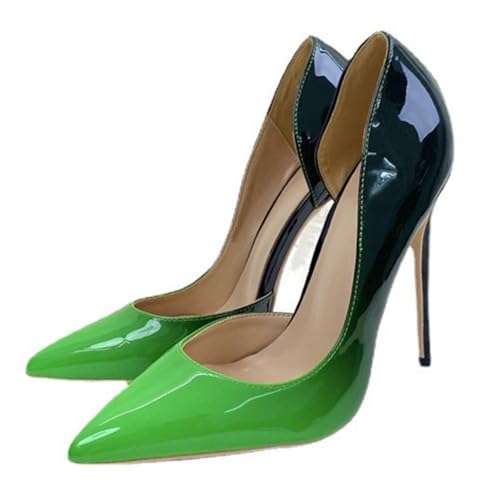 WOkismD Damen Pumps mit Farbverlauf, 12 cm, geschlossene Pumps mit spitzer Spitze, Stilettoabsatz für Damen, Kleider, Hochzeiten, seitlich geschnittene Pumps,Grün,37 von WOkismD