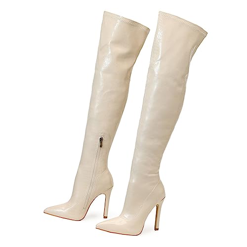 WOkismD Damen-Stiefel aus Lackleder, PU, oberschenkelhoch, spitzer Zehenbereich, seitlicher Reißverschluss, modisch, bequem, sexy Stiletto-High-Heel, Overknee-Stiefel, Enge Lange Stiefel,Beige,41 WOkismD Damen-Stiefel aus Lackleder, PU, oberschenkelhoch, spitzer Zehenbereich, seitlicher Reißverschluss, modisch, bequem, sexy Stiletto-High-Heel, Overknee-Stiefel, Enge Lange Stiefel,Beige,41 von WOkismD