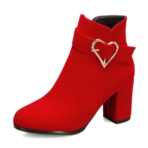 WOkismD Damen-Stiefeletten aus Wildleder mit Metallschnalle, runder Zehenpartie, klobigem Absatz, seitlichem Reißverschluss, Blockabsatz, hoher Absatz, Herbst-Winter-Stiefel,Rot,40 WOkismD Damen-Stiefeletten aus Wildleder mit Metallschnalle, runder Zehenpartie, klobigem Absatz, seitlichem Reißverschluss, Blockabsatz, hoher Absatz, Herbst-Winter-Stiefel,Rot,40 von WOkismD