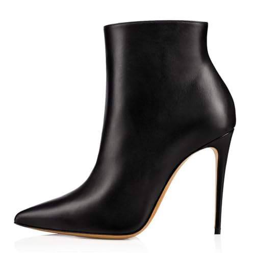 WOkismD Damen Stiefeletten mit Absatz, Spitze Zehenpartie, 11,9 cm Stiletto-Absatz, PU-Leder, seitlicher Reißverschluss, Abend- und Partystiefel,Schwarz,35 von WOkismD